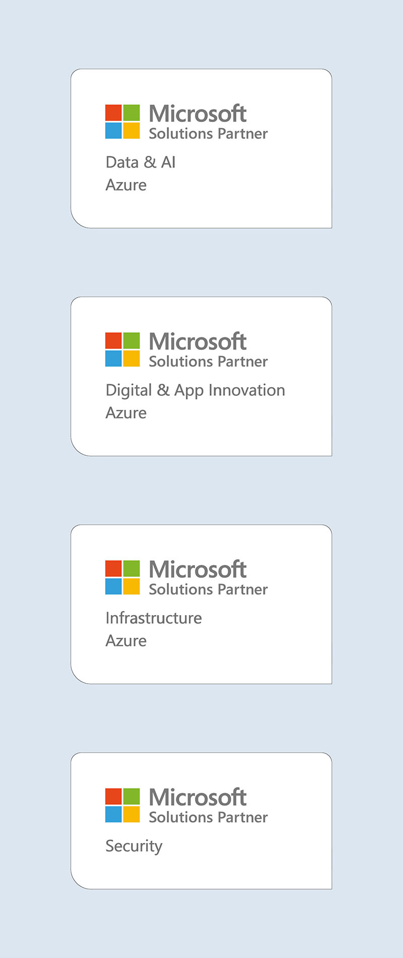 Microsoft（マイクロソフト） ソリューション パートナー 認定 - Data & AI, Digital & App Innovation, Infrastructure, Security
