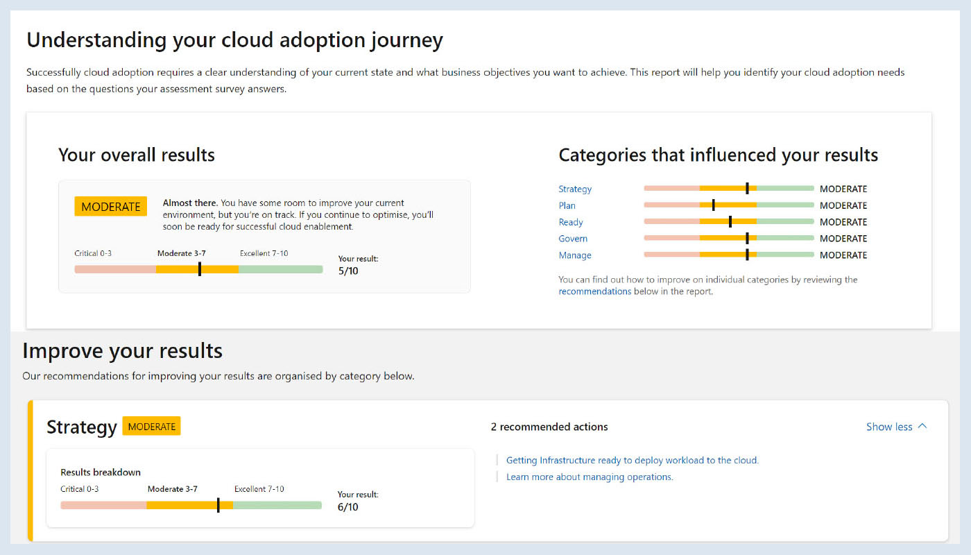 Cloud Journey Tracker（クラウド ジャーニー トラッカー）の イメージ。- Microsoft Cloud Adoption Framework for Azure