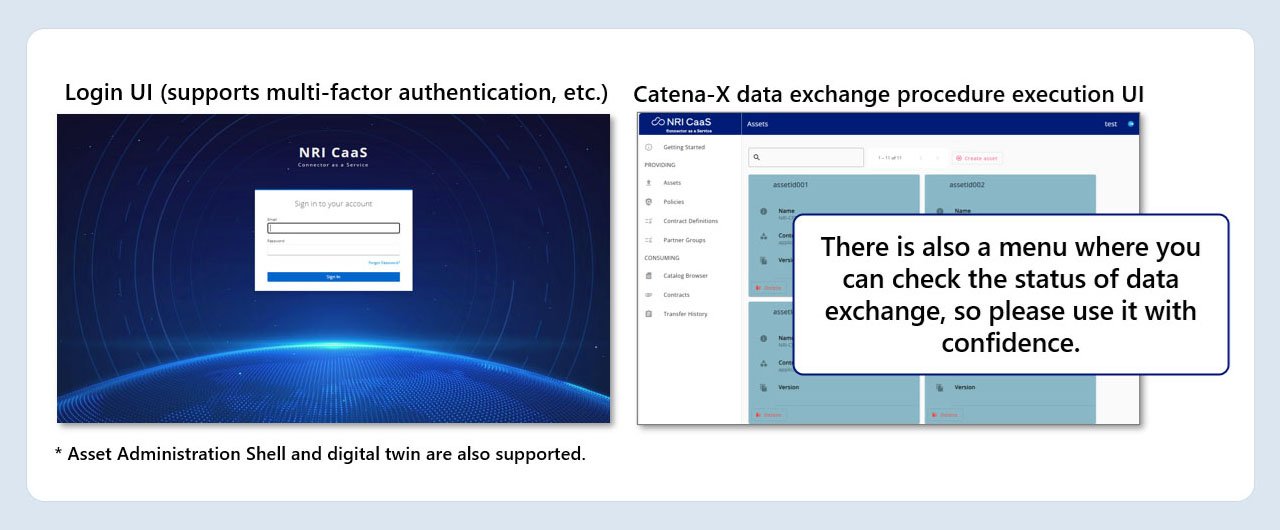 Screen images of NRI EDC connector - NRI-CaaS